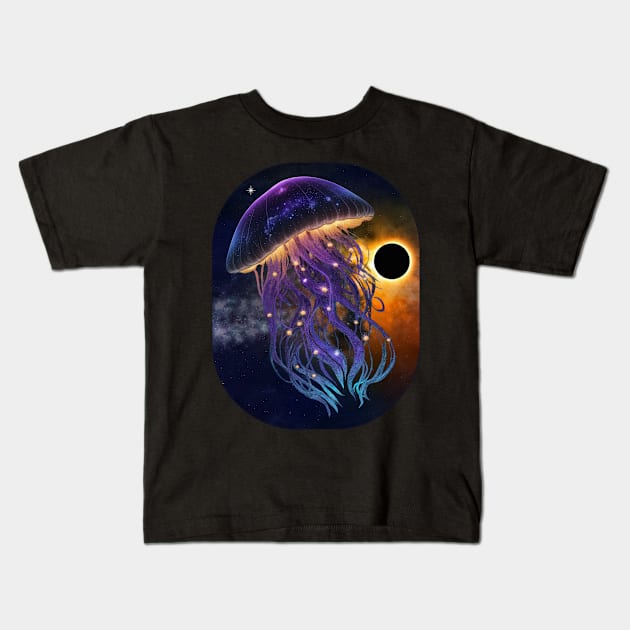 Cosmic Jellyfish - Bioluminescence and Black Hole Kids T-Shirt by NerdyWerks